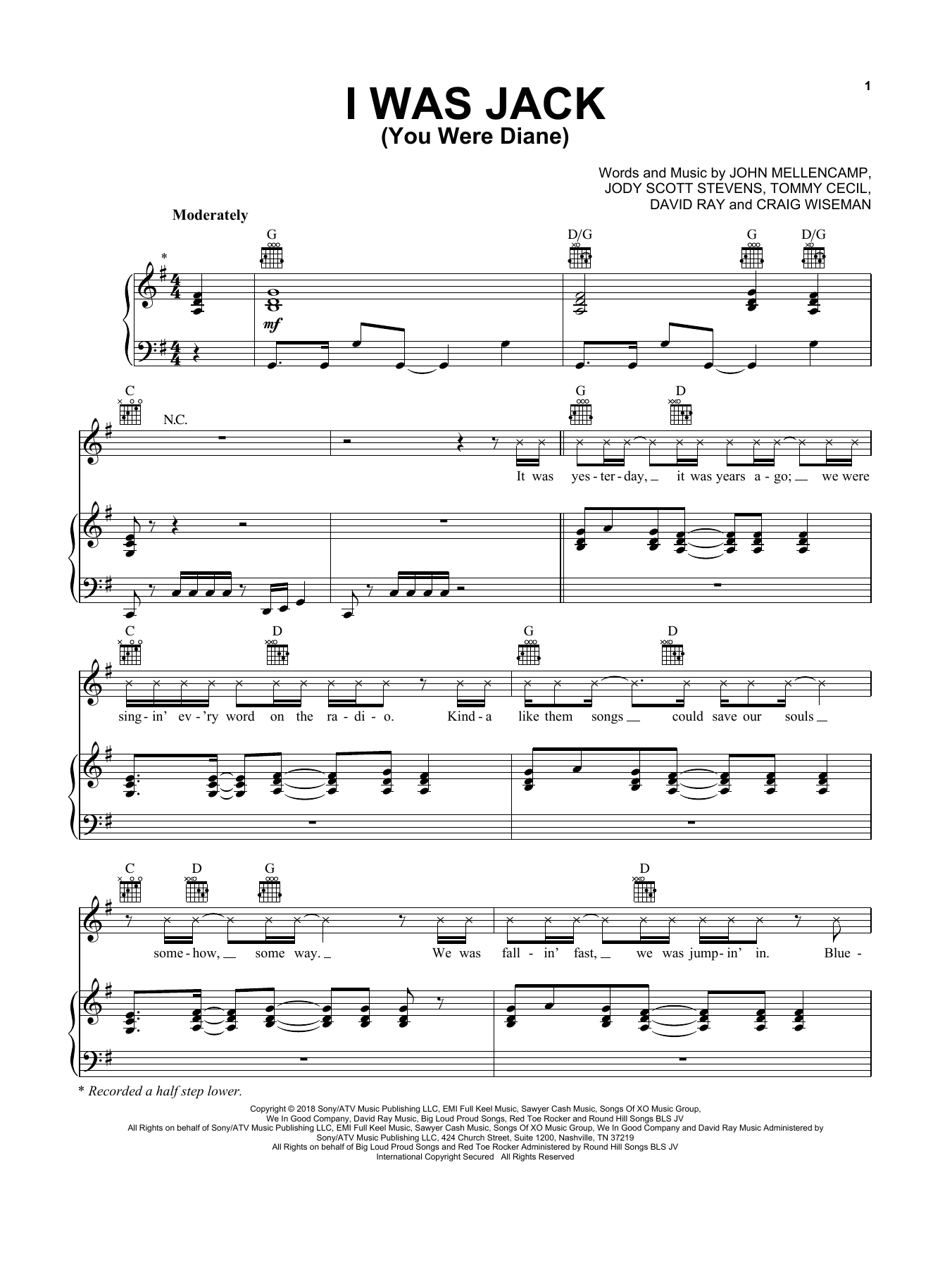 Jake Owen I Was Jack (You Were Diane) sheet music notes and chords arranged for Piano, Vocal & Guitar Chords (Right-Hand Melody)