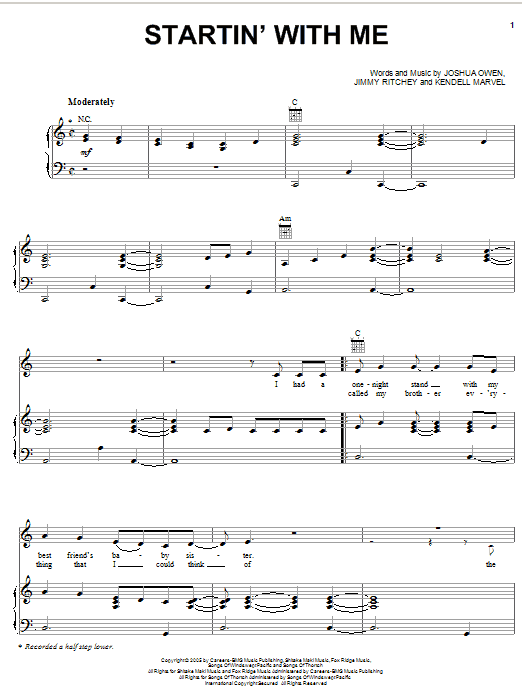 Jake Owen Startin' With Me sheet music notes and chords arranged for Piano, Vocal & Guitar Chords (Right-Hand Melody)
