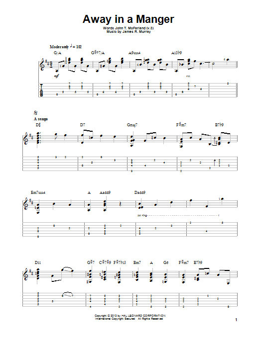 Jake Reichbart Away In A Manger sheet music notes and chords arranged for Solo Guitar