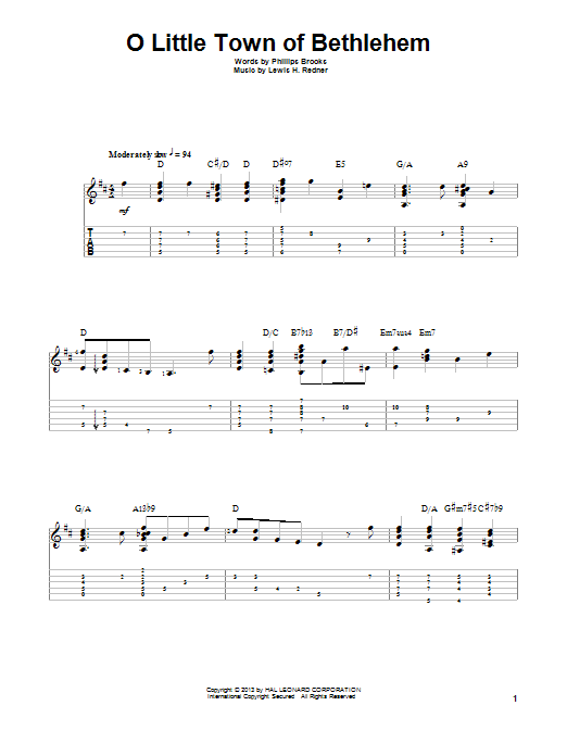 Jake Reichbart O Little Town Of Bethlehem sheet music notes and chords arranged for Solo Guitar