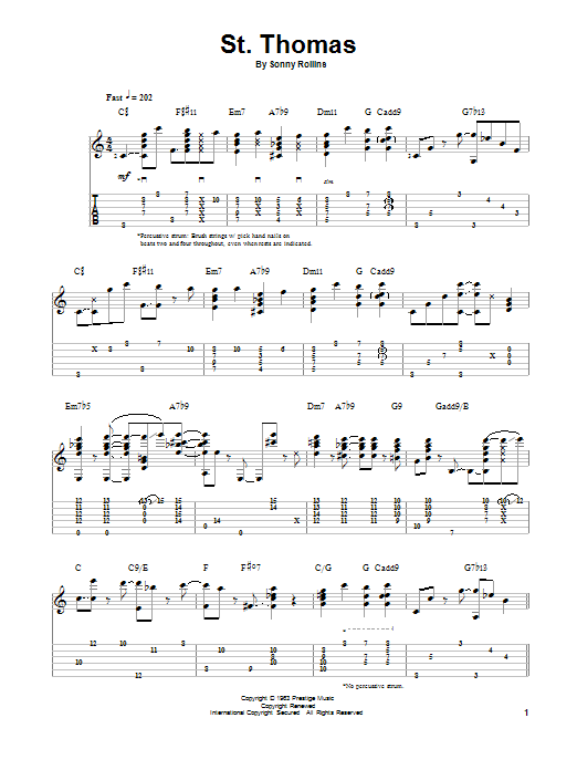 Jake Reichbart St. Thomas sheet music notes and chords arranged for Solo Guitar