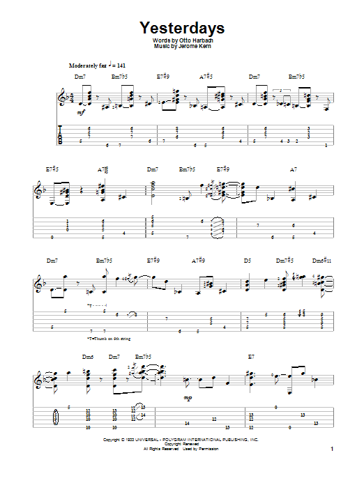 Jake Reichbart Yesterdays sheet music notes and chords arranged for Solo Guitar