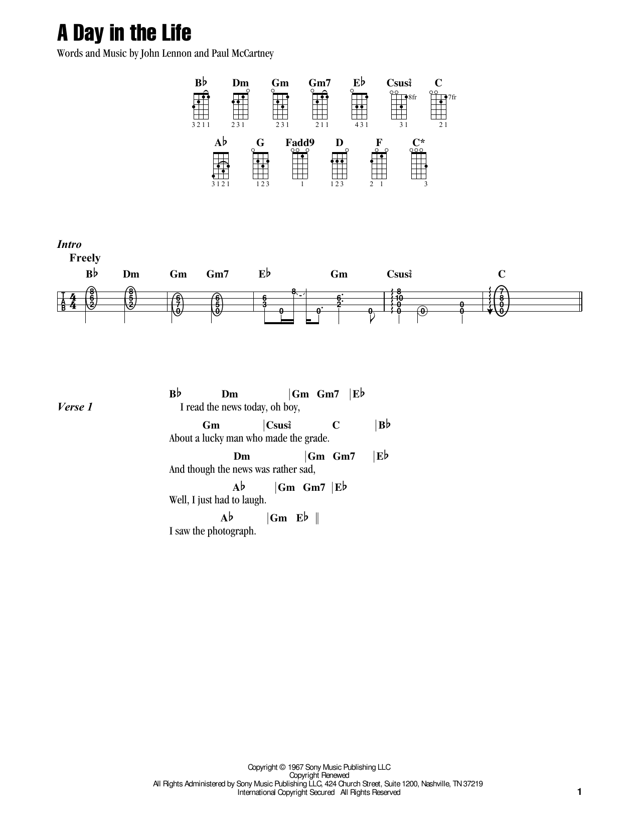 Jake Shimabukuro A Day In The Life (feat. Jon Anderson) sheet music notes and chords arranged for Ukulele
