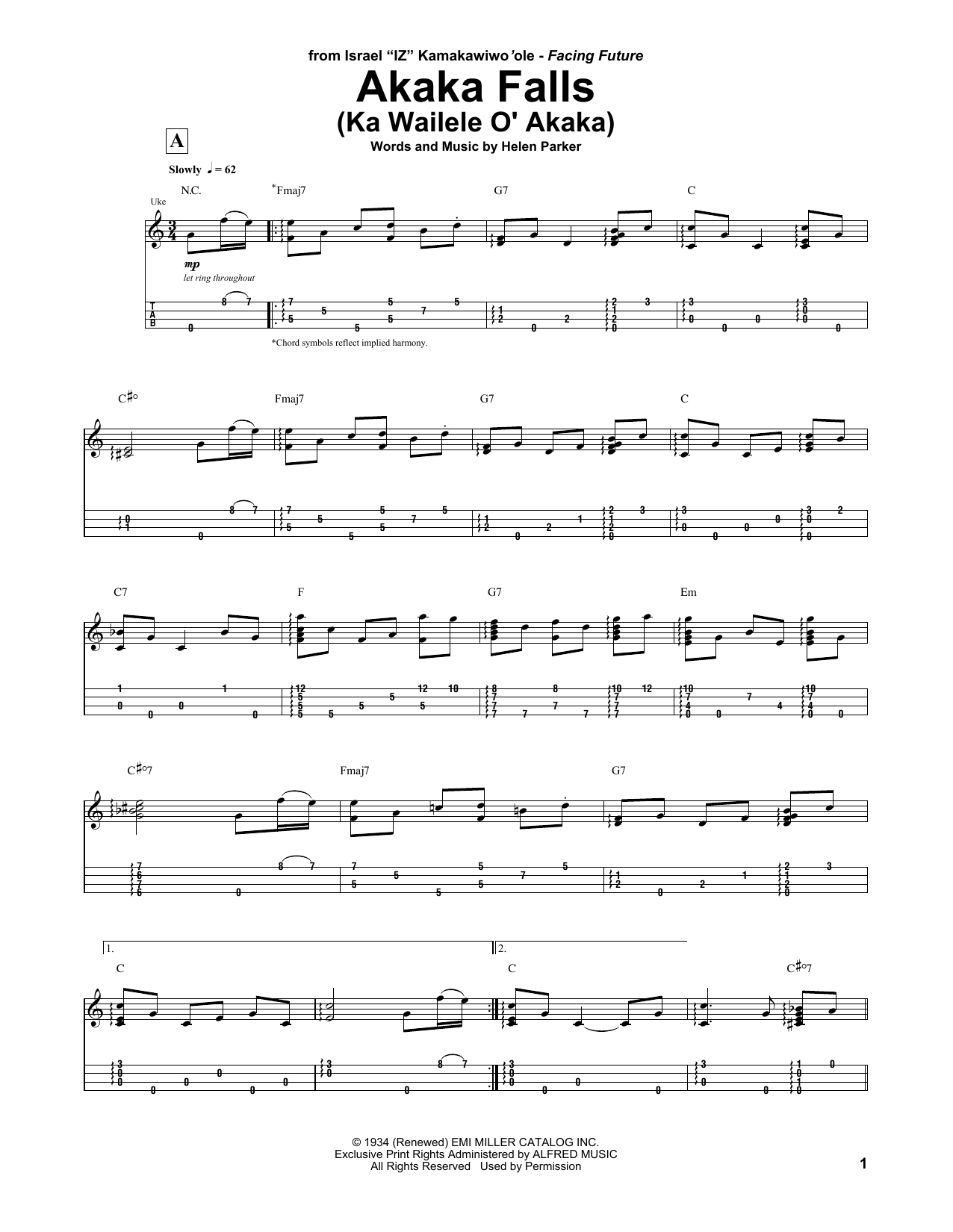 Jake Shimabukuro Akaka Falls (Ka Wailele O' Akaka) sheet music notes and chords arranged for Ukulele Tab