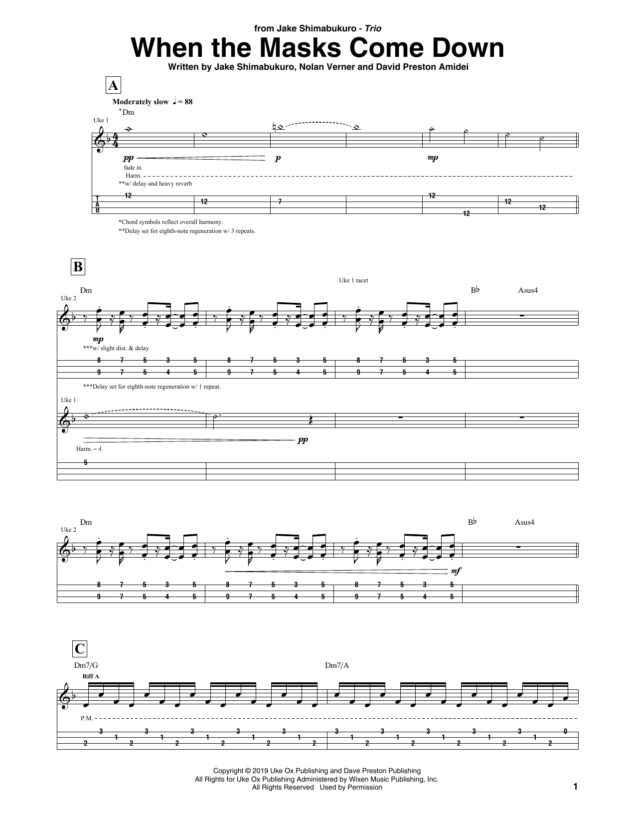Jake Shimabukuro Trio When The Masks Come Down sheet music notes and chords arranged for Ukulele Tab