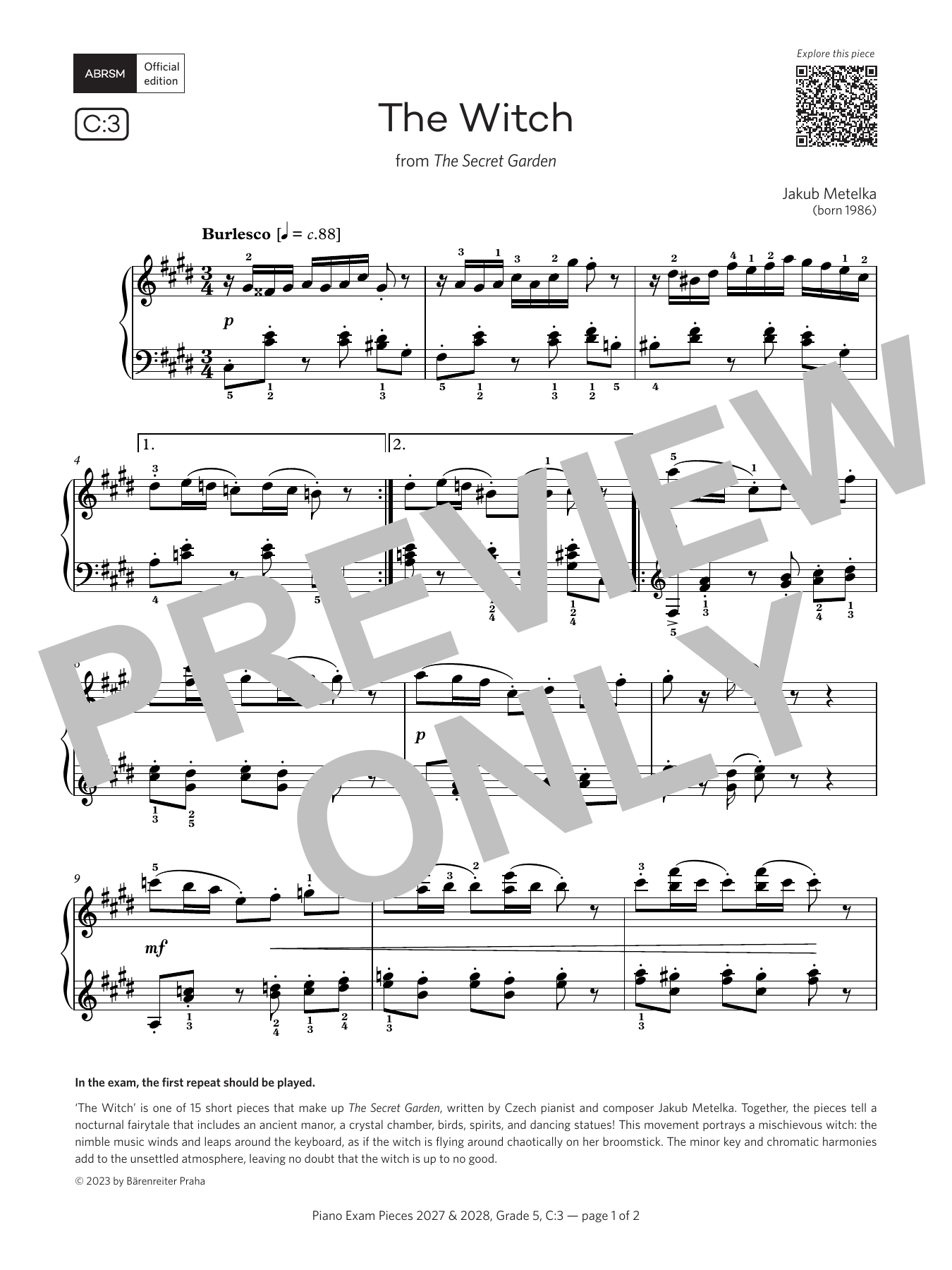 Jakub Metelka The Witch (Grade 5, list C3, from the ABRSM Piano Syllabus 2027 & 2028) sheet music notes and chords arranged for Piano Solo