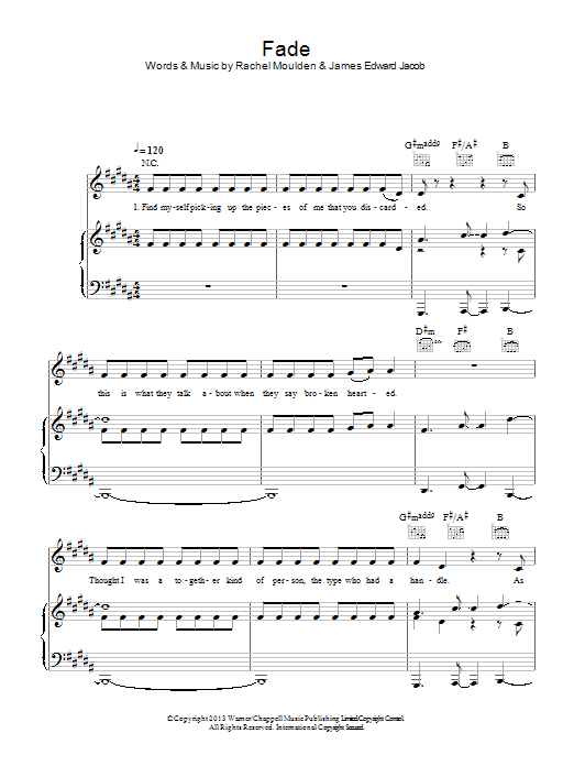 Jakwob Fade sheet music notes and chords arranged for Piano, Vocal & Guitar Chords