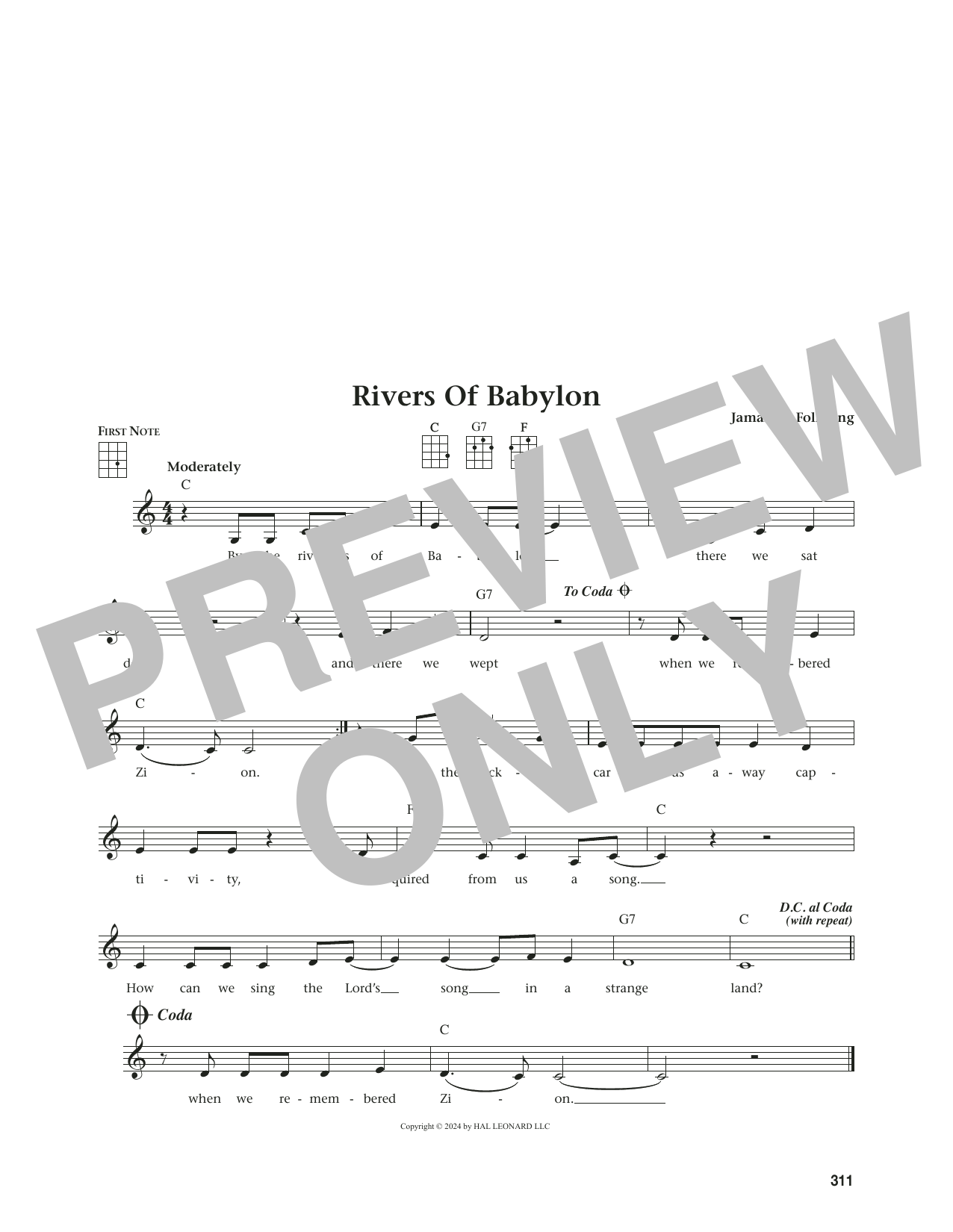Jamaican Folk Song Rivers Of Babylon (from The Daily Ukuelele) (arr. Jim Beloff) sheet music notes and chords arranged for Ukulele