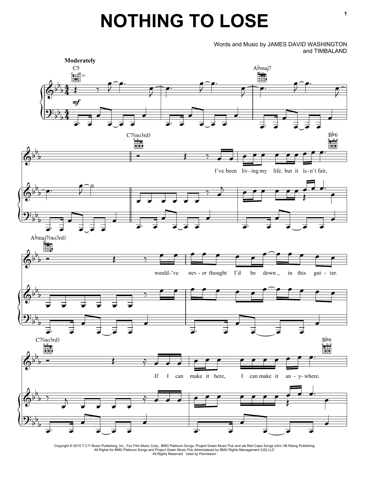 Jamal & P. Labelle Nothing To Lose sheet music notes and chords arranged for Piano, Vocal & Guitar Chords (Right-Hand Melody)