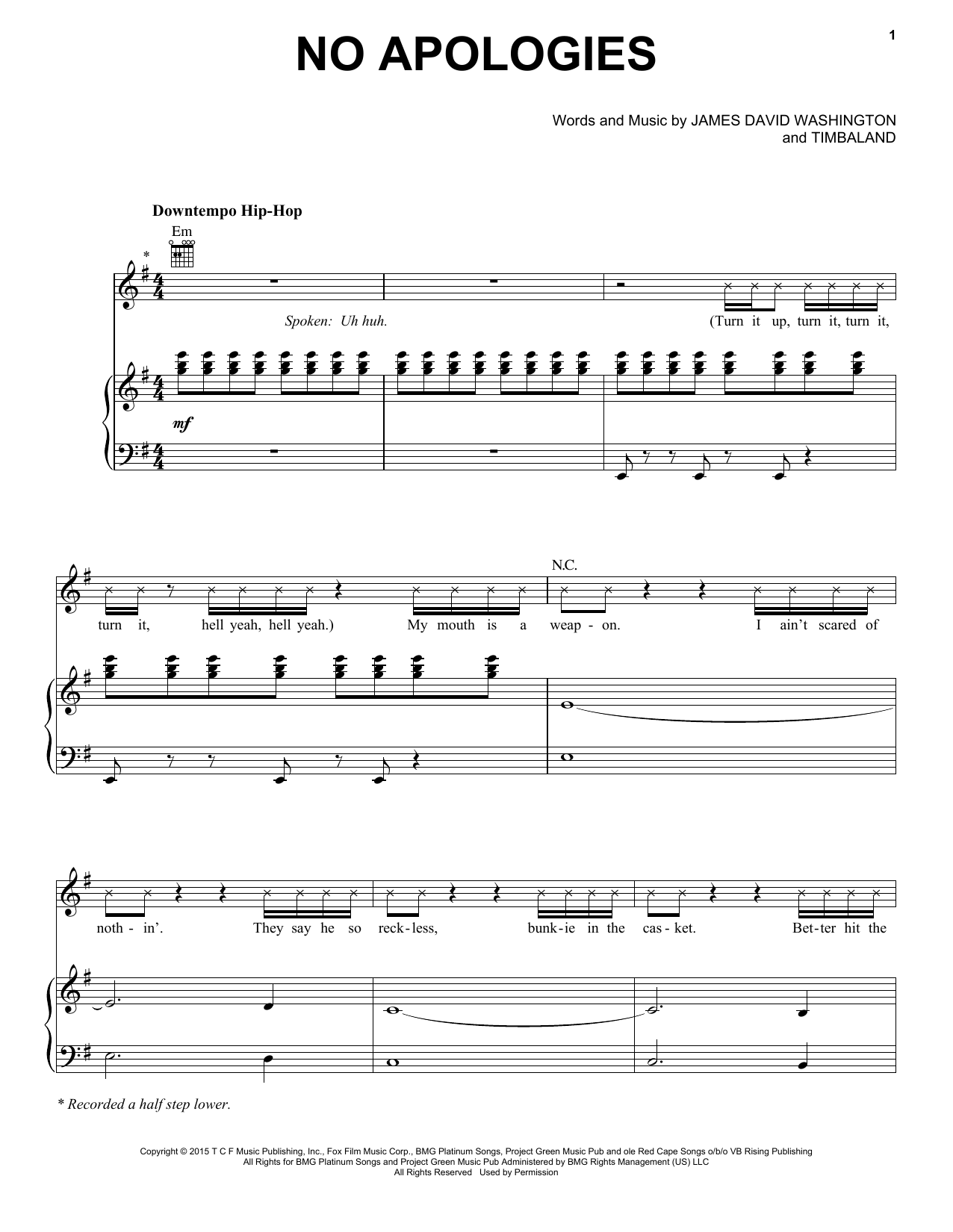 Jamal/Jussie Smollett/Hakeem/Bryshere Gray No Apologies sheet music notes and chords arranged for Piano, Vocal & Guitar Chords (Right-Hand Melody)