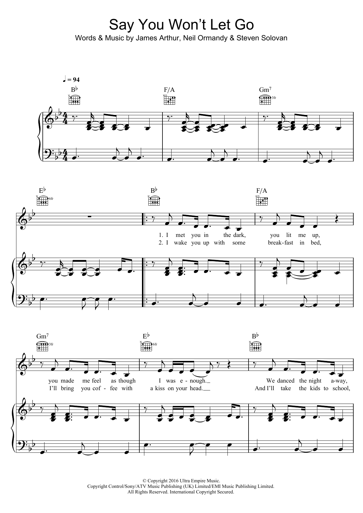 James Arthur Say You Won't Let Go sheet music notes and chords arranged for Lead Sheet / Fake Book
