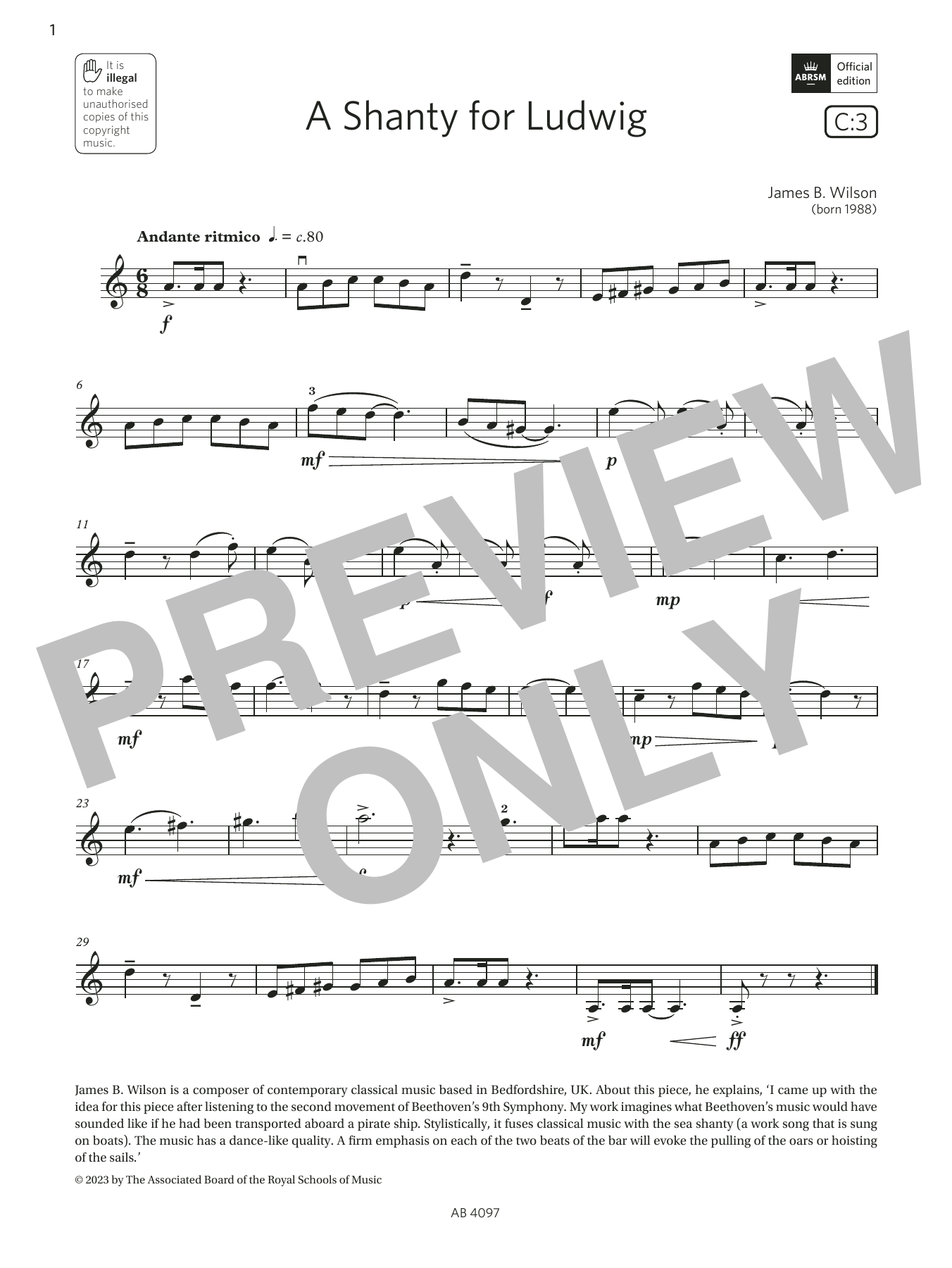 James B. Wilson A Shanty for Ludwig (Grade 3, C3, from the ABRSM Violin Syllabus from 2024) sheet music notes and chords arranged for Violin Solo