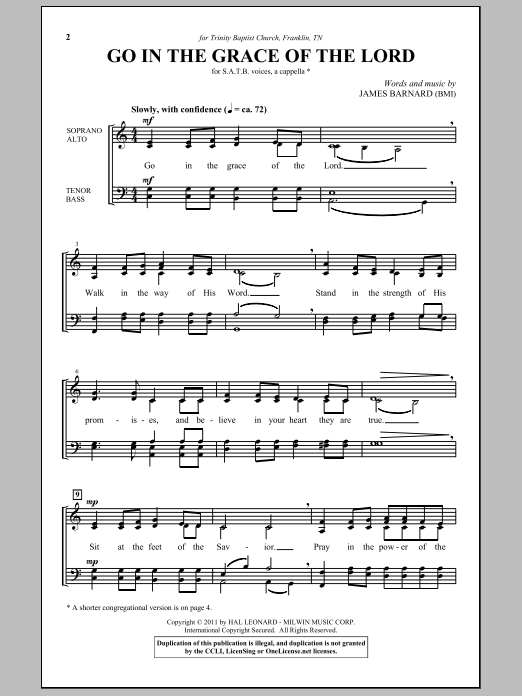 James Barnard Go In The Grace Of The Lord sheet music notes and chords arranged for SATB Choir