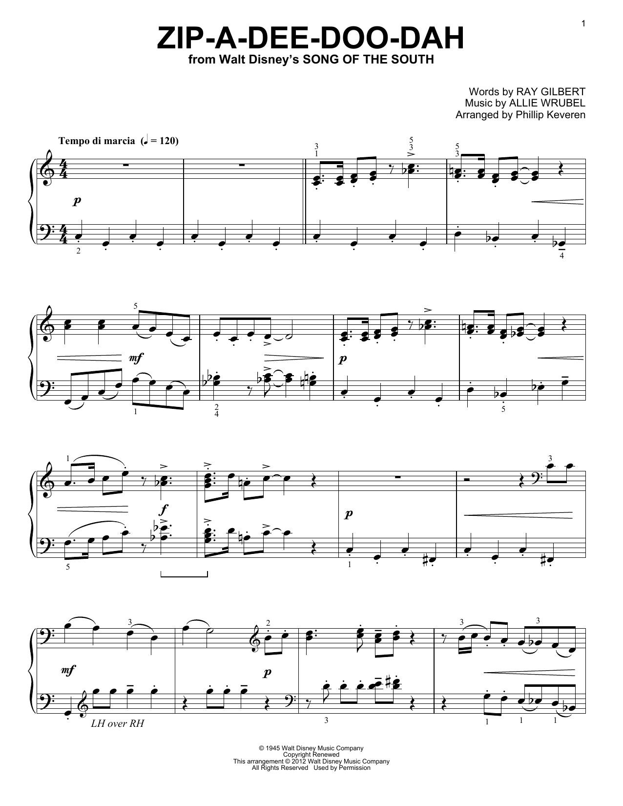 James Baskett Zip-A-Dee-Doo-Dah (from Song Of The South) [Classical version] (arr. Phillip Keveren) sheet music notes and chords arranged for Easy Piano