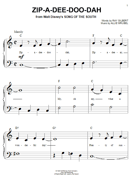 James Baskett Zip-A-Dee-Doo-Dah (from Song Of The South) sheet music notes and chords arranged for Xylophone Solo
