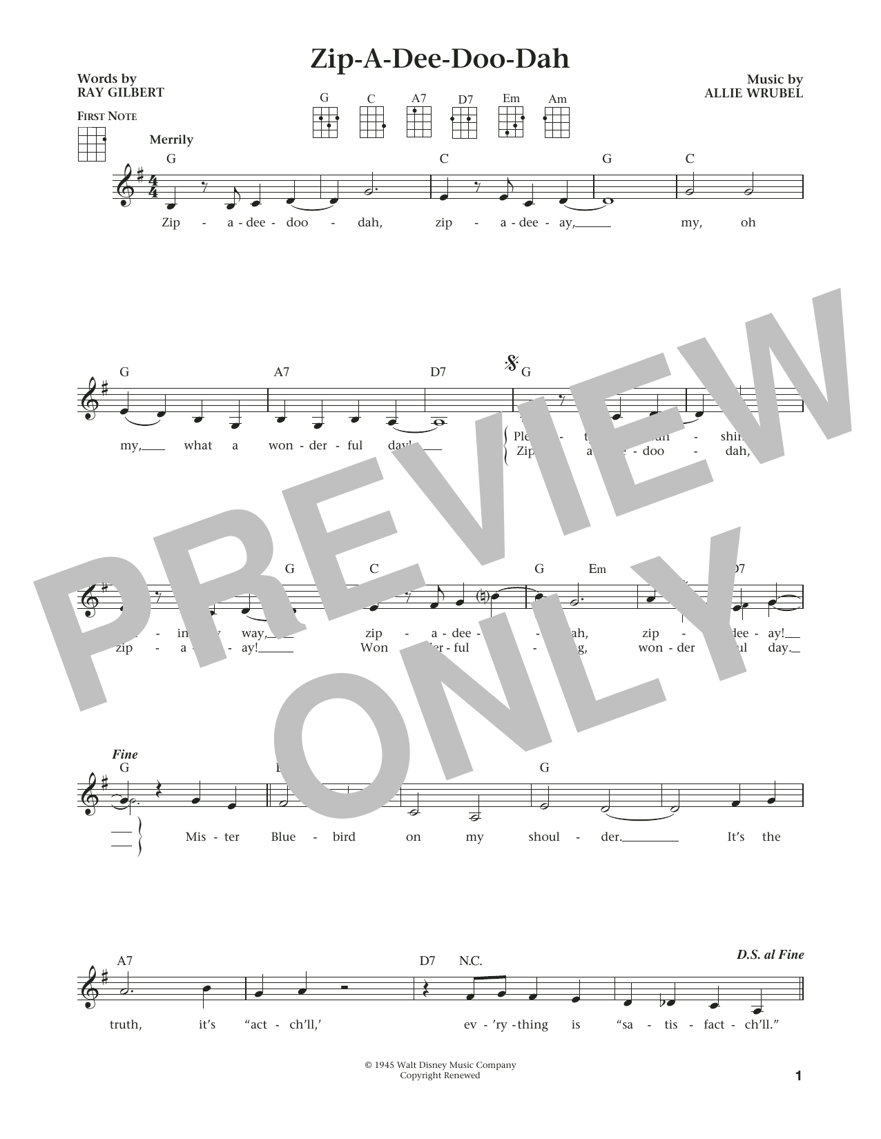James Baskett Zip-A-Dee-Doo-Dah (from The Daily Ukulele) (arr. Liz and Jim Beloff) sheet music notes and chords arranged for Ukulele