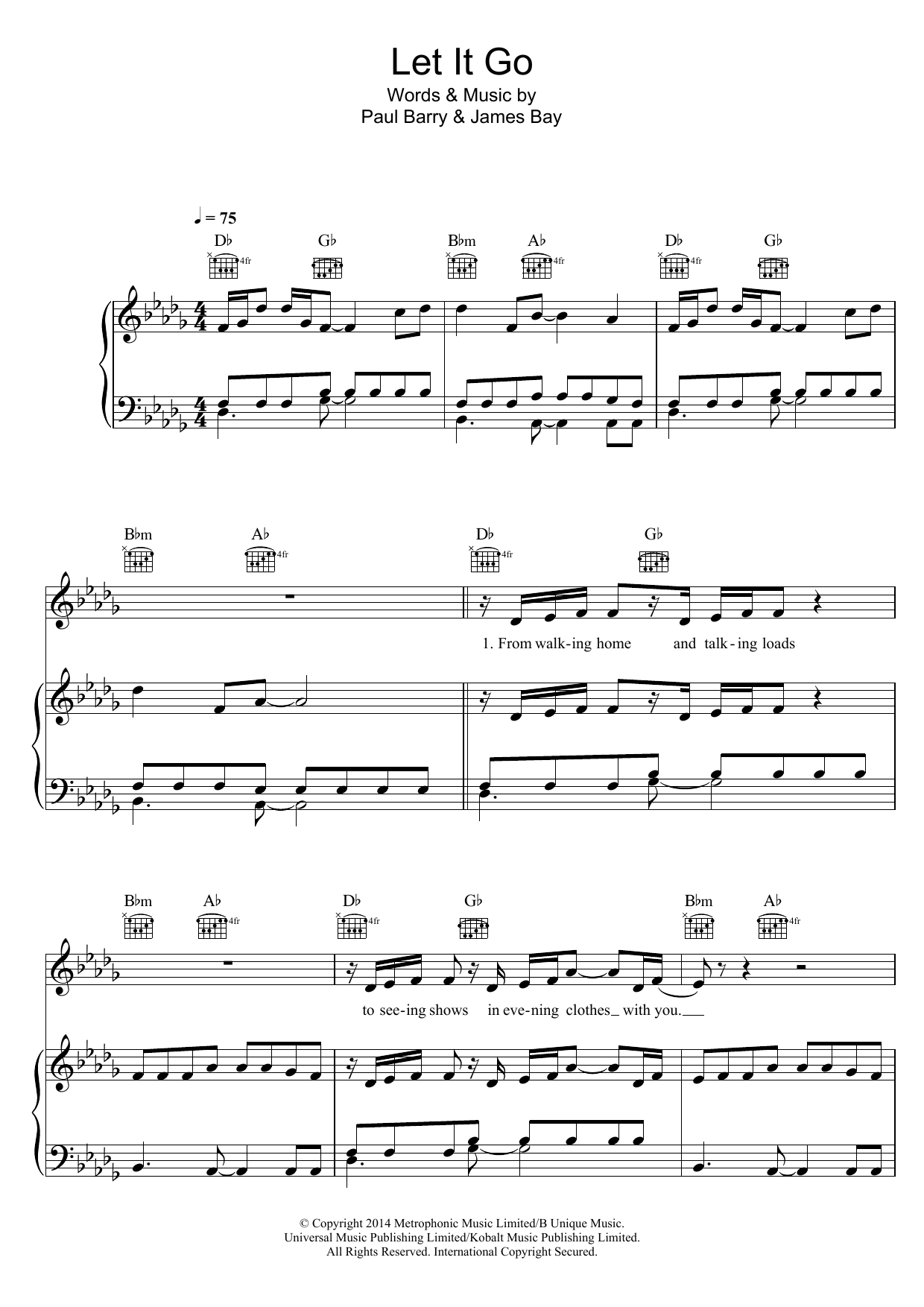 James Bay Let It Go sheet music notes and chords arranged for Flute Solo