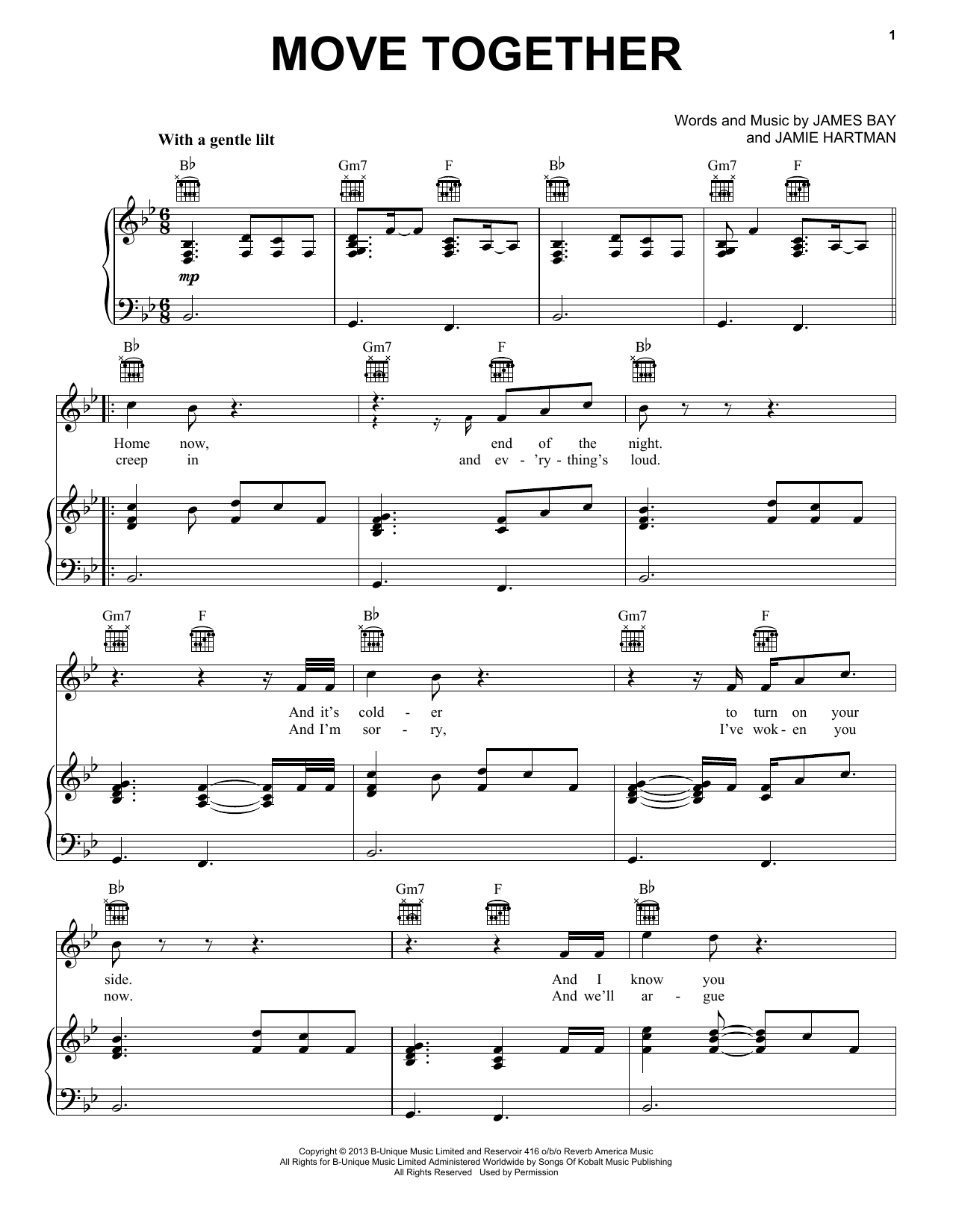 James Bay Move Together sheet music notes and chords arranged for Piano, Vocal & Guitar Chords (Right-Hand Melody)