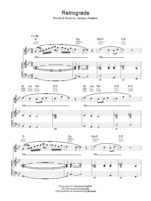 James Blake Retrograde sheet music notes and chords arranged for Piano, Vocal & Guitar Chords