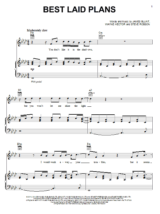 James Blunt Best Laid Plans sheet music notes and chords arranged for Piano, Vocal & Guitar Chords (Right-Hand Melody)