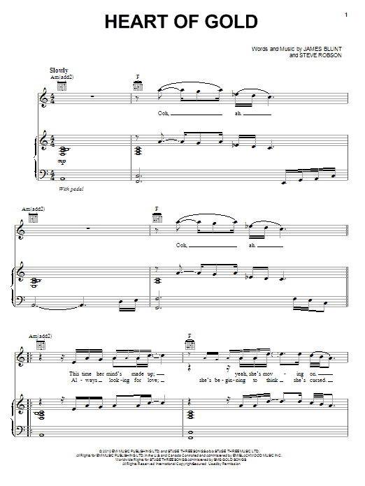 James Blunt Heart Of Gold sheet music notes and chords arranged for Piano, Vocal & Guitar Chords (Right-Hand Melody)