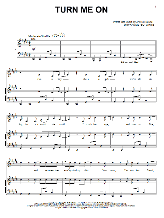 James Blunt Turn Me On sheet music notes and chords arranged for Piano, Vocal & Guitar Chords (Right-Hand Melody)