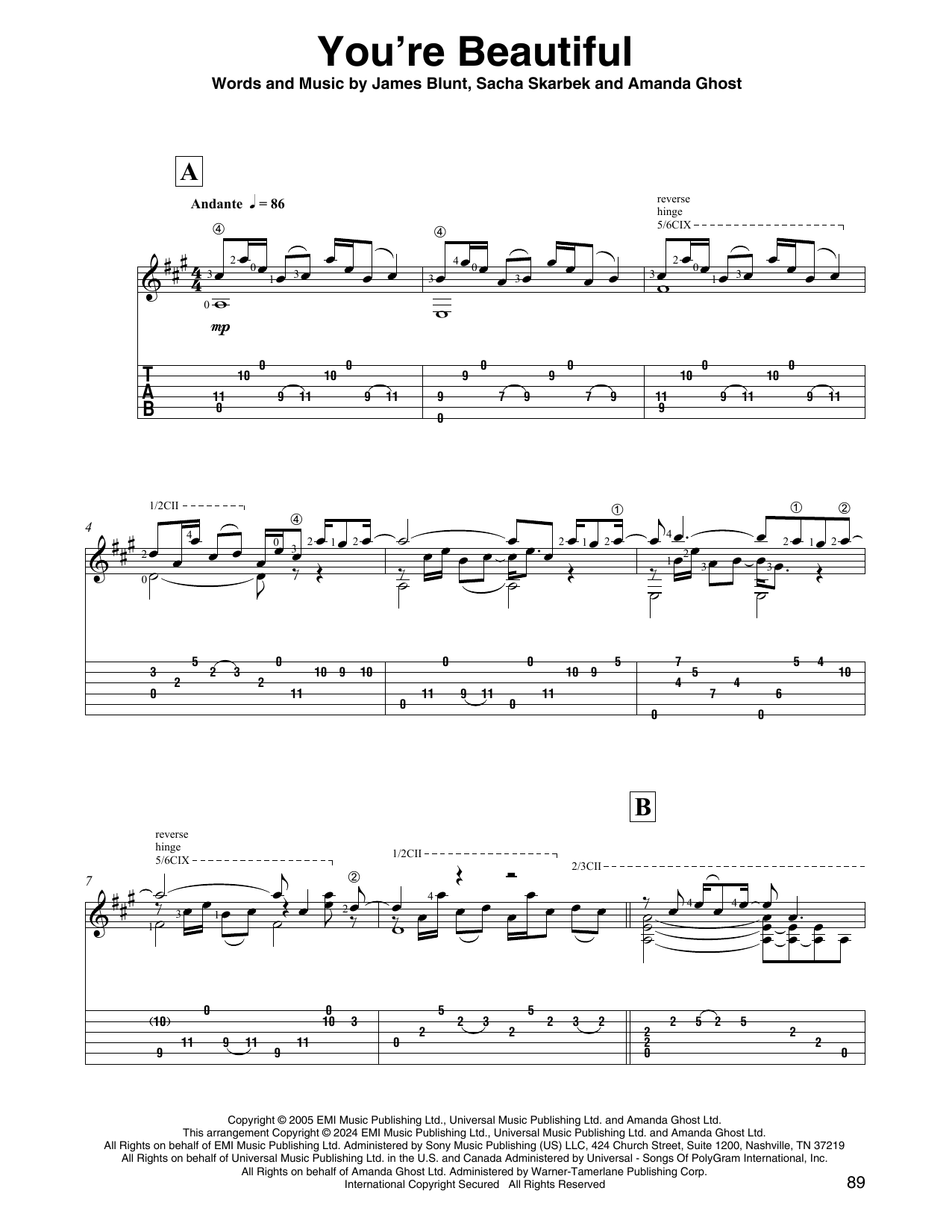 James Blunt You're Beautiful (arr. David Jaggs) sheet music notes and chords arranged for Solo Guitar