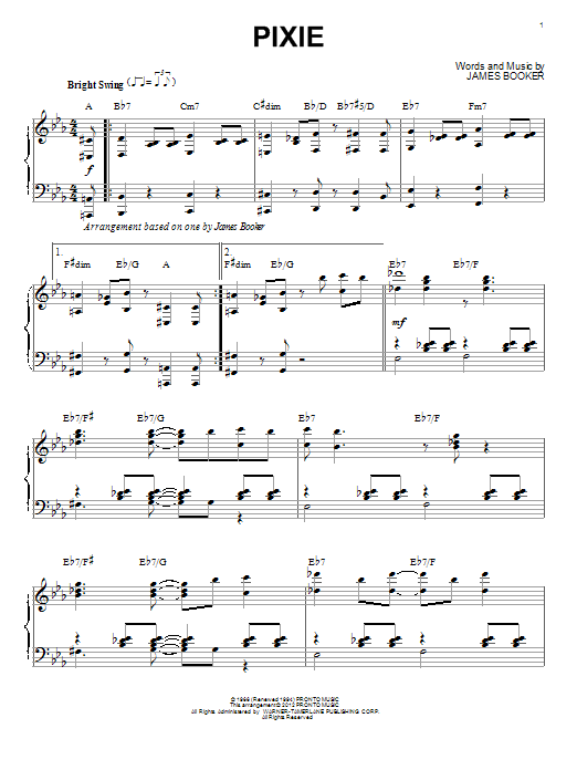 James Booker Pixie (arr. Brent Edstrom) sheet music notes and chords arranged for Piano Solo