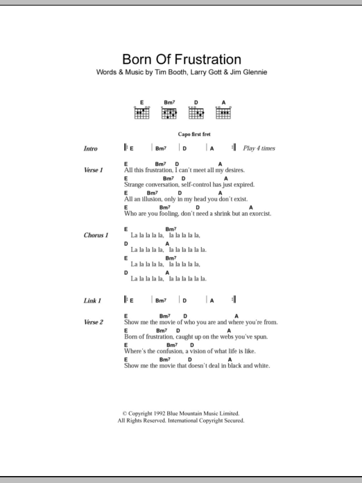 James Born Of Frustration sheet music notes and chords arranged for Guitar Chords/Lyrics