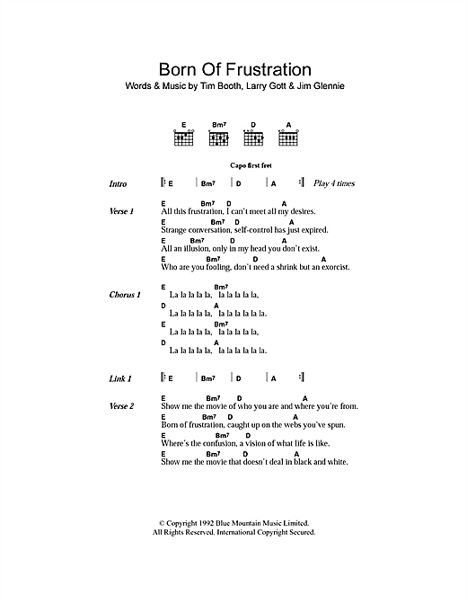 James Born Of Frustration sheet music notes and chords arranged for Guitar Chords/Lyrics