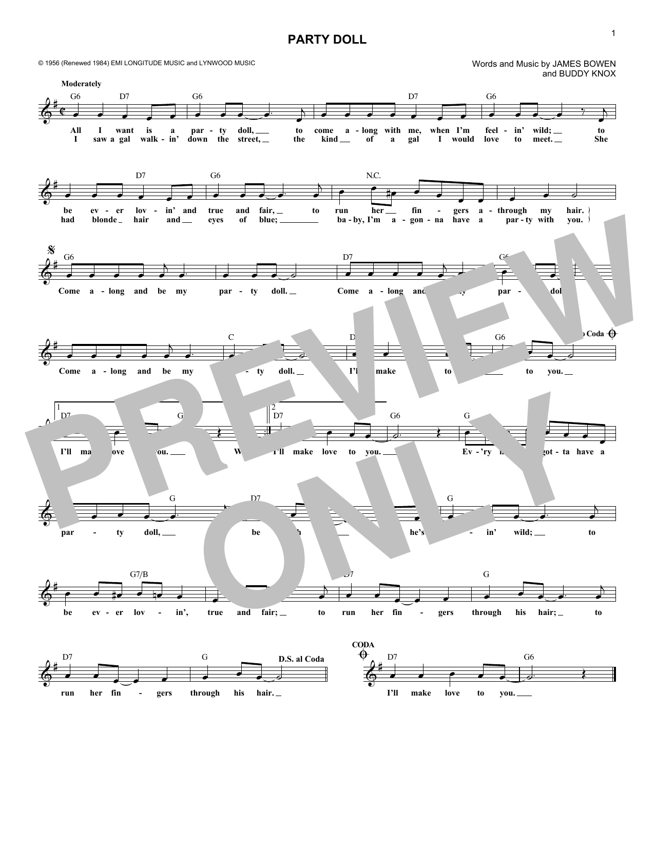 James Bowen Party Doll sheet music notes and chords arranged for Lead Sheet / Fake Book