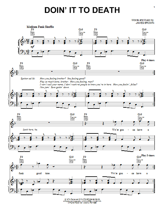 James Brown Doin' It To Death sheet music notes and chords arranged for Piano, Vocal & Guitar Chords (Right-Hand Melody)