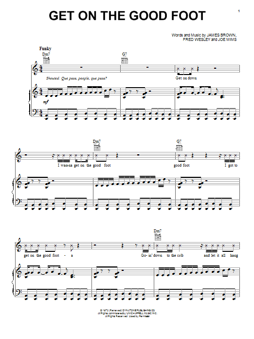 James Brown Get On The Good Foot sheet music notes and chords arranged for Piano, Vocal & Guitar Chords (Right-Hand Melody)