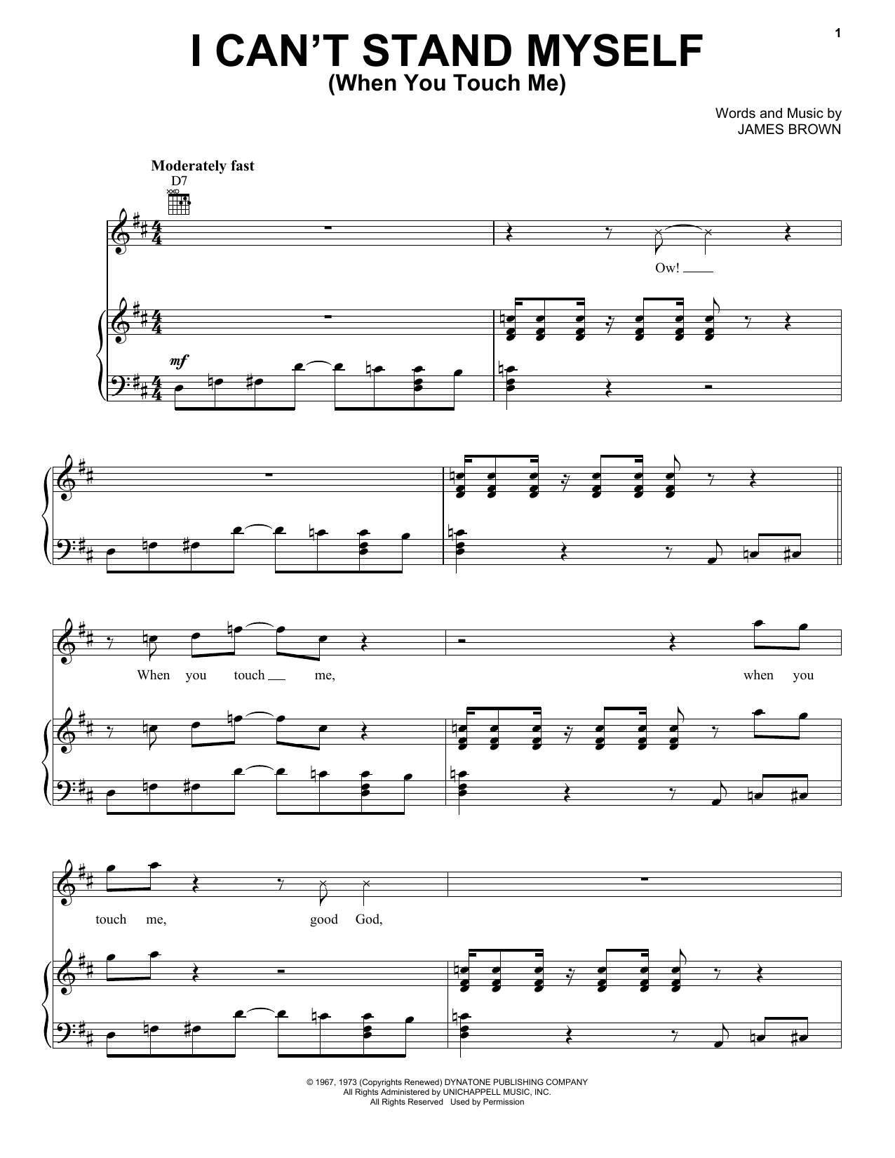 James Brown I Can't Stand Myself (When You Touch Me) sheet music notes and chords arranged for Piano, Vocal & Guitar Chords (Right-Hand Melody)