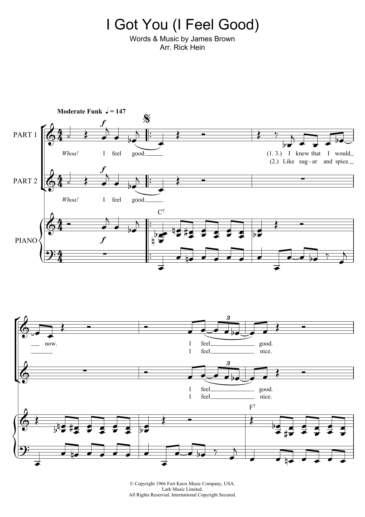 James Brown I Got You (I Feel Good) (arr. Rick Hein) sheet music notes and chords arranged for 2-Part Choir