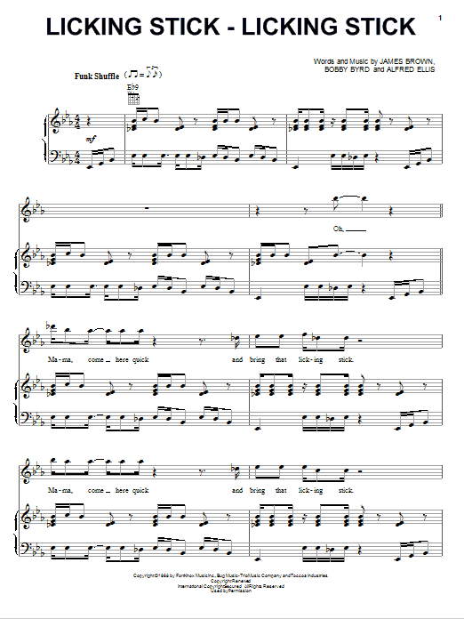 James Brown Licking Stick - Licking Stick sheet music notes and chords arranged for Piano, Vocal & Guitar Chords (Right-Hand Melody)