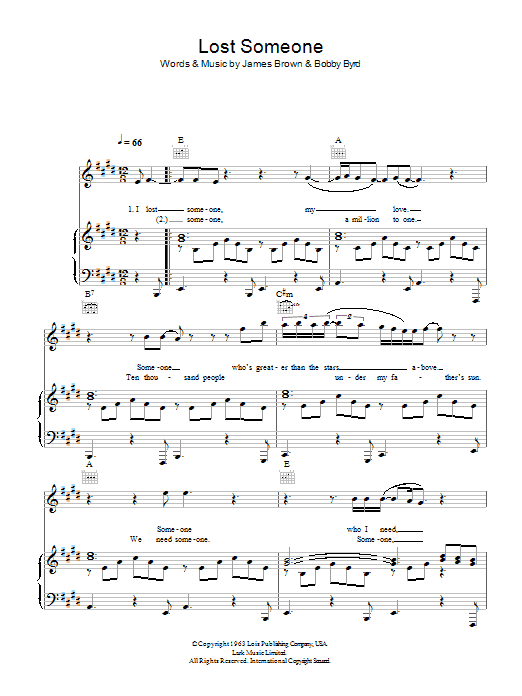 James Brown Lost Someone sheet music notes and chords arranged for Piano, Vocal & Guitar Chords (Right-Hand Melody)