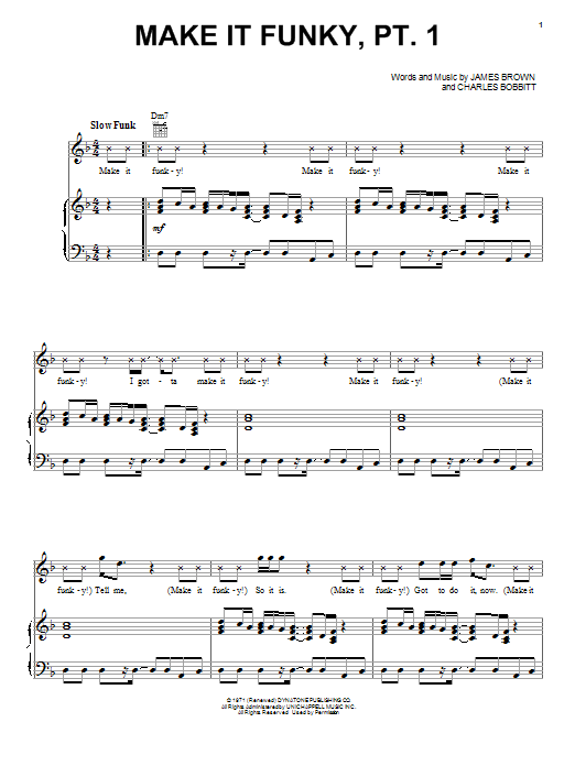 James Brown Make It Funky, Pt. 1 sheet music notes and chords arranged for Piano, Vocal & Guitar Chords (Right-Hand Melody)