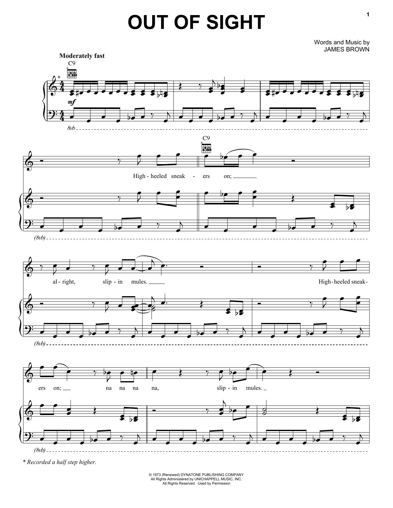 James Brown Out Of Sight sheet music notes and chords arranged for Piano, Vocal & Guitar Chords (Right-Hand Melody)