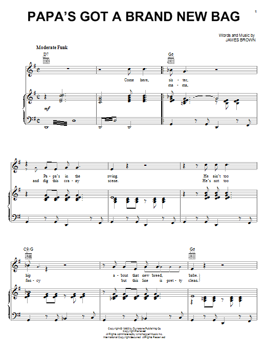 James Brown Papa's Got A Brand New Bag sheet music notes and chords arranged for Bass Guitar Tab