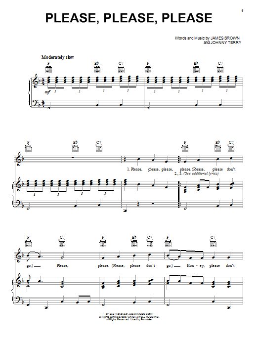 James Brown Please, Please, Please sheet music notes and chords arranged for Piano, Vocal & Guitar Chords (Right-Hand Melody)