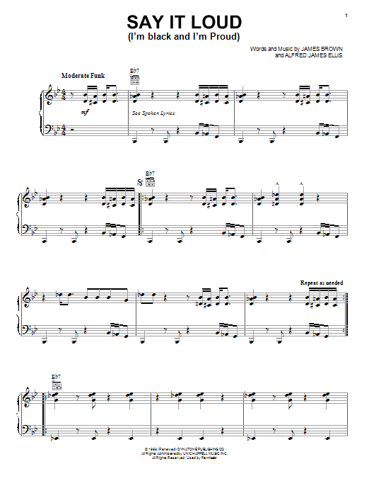 James Brown Say It Loud (I'm Black And I'm Proud) sheet music notes and chords arranged for Piano, Vocal & Guitar Chords (Right-Hand Melody)