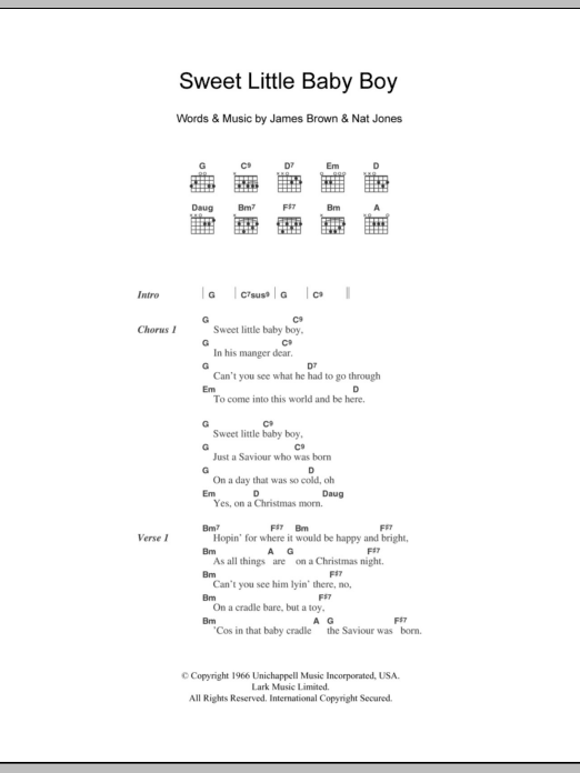 James Brown Sweet Little Baby Boy sheet music notes and chords arranged for Guitar Chords/Lyrics