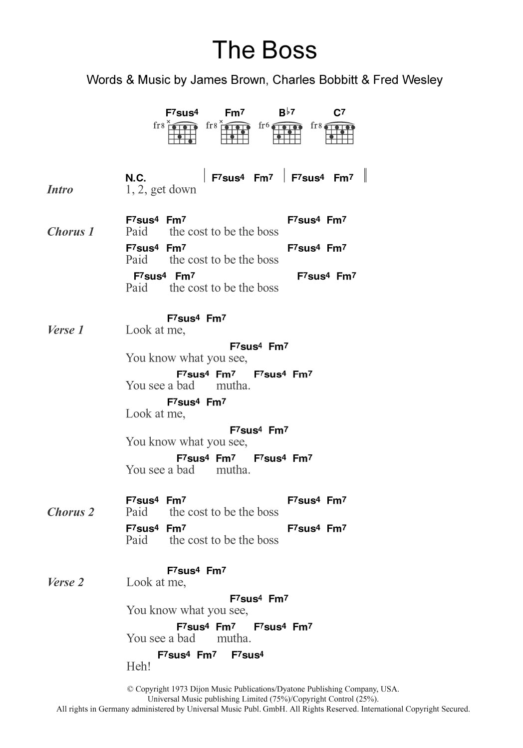 James Brown The Boss sheet music notes and chords arranged for Guitar Chords/Lyrics