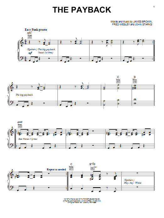 James Brown The Payback sheet music notes and chords arranged for Piano, Vocal & Guitar Chords (Right-Hand Melody)