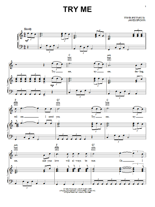 James Brown Try Me sheet music notes and chords arranged for Piano, Vocal & Guitar Chords (Right-Hand Melody)
