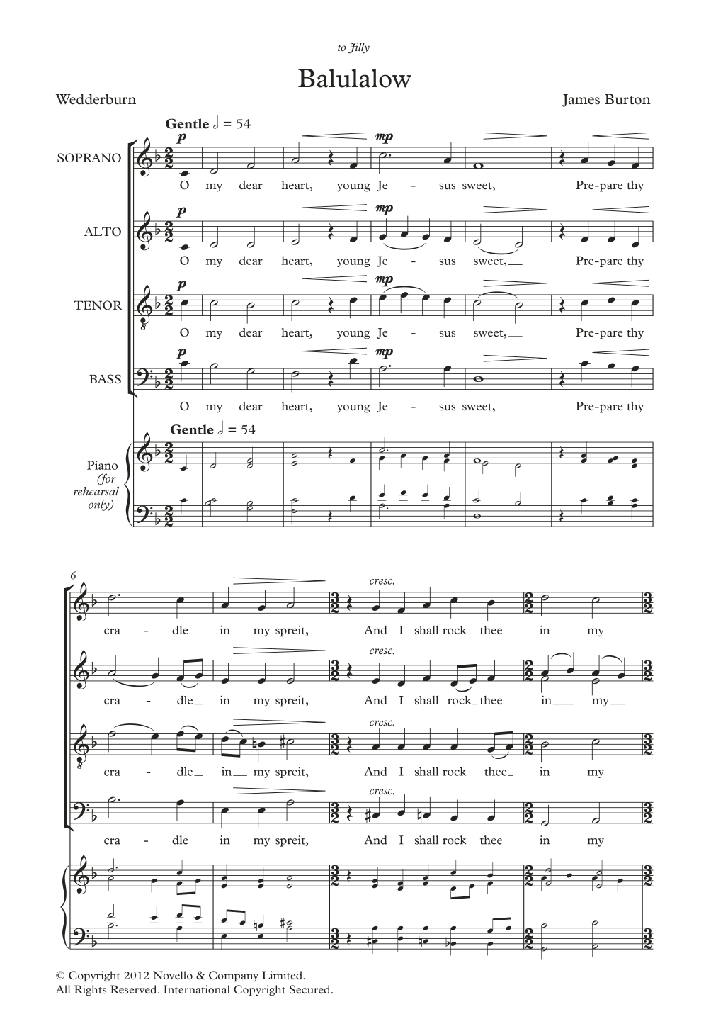 James Burton Balulalow sheet music notes and chords arranged for SATB Choir