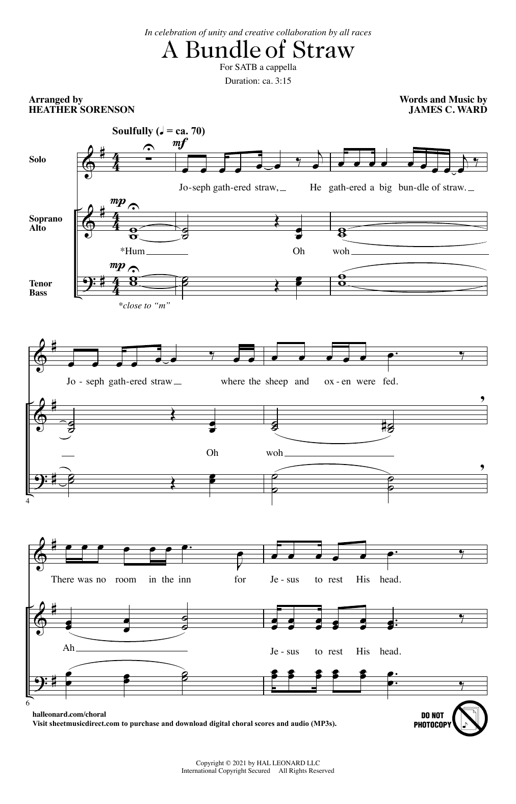 James C. Ward A Bundle Of Straw (arr. Heather Sorenson) sheet music notes and chords arranged for SATB Choir