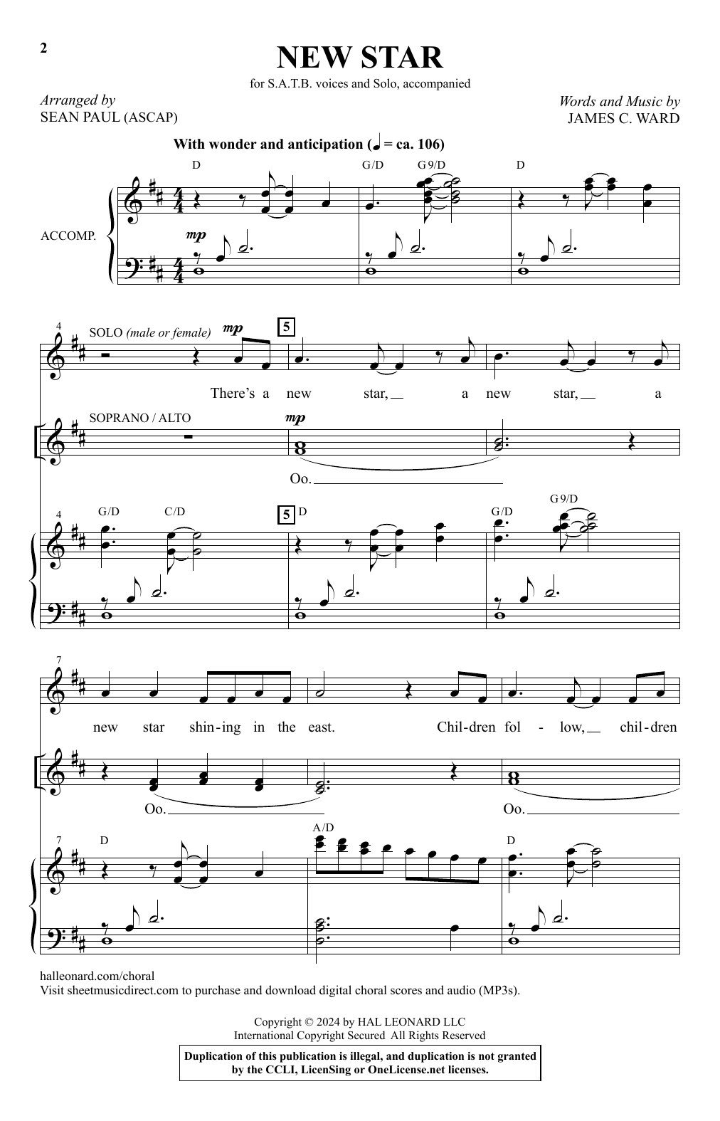 James C. Ward New Star (arr. Sean Paul) sheet music notes and chords arranged for SATB Choir