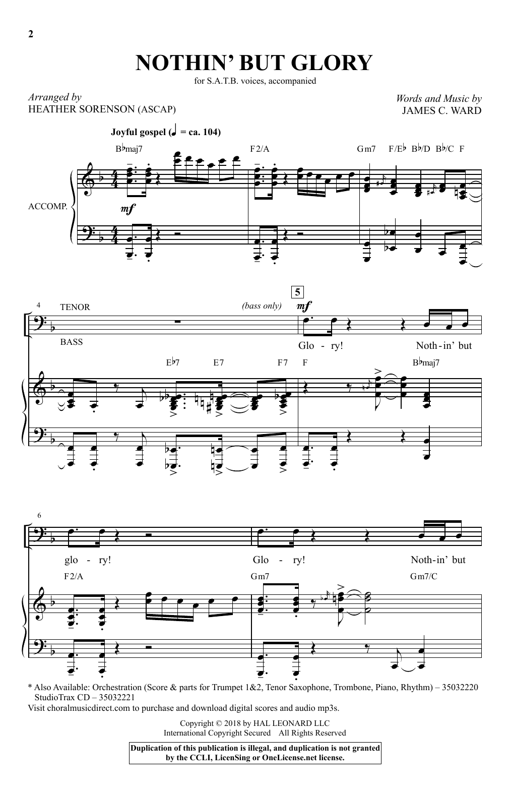 James C. Ward Nothin' But Glory (arr. Heather Sorenson) sheet music notes and chords arranged for SATB Choir